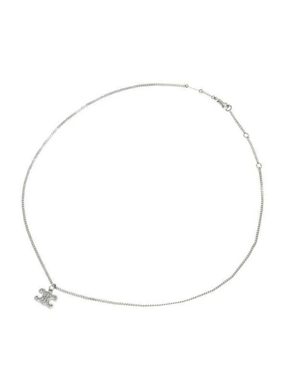 Celine Triomphe Rhinestone Necklace Rhodium Finish